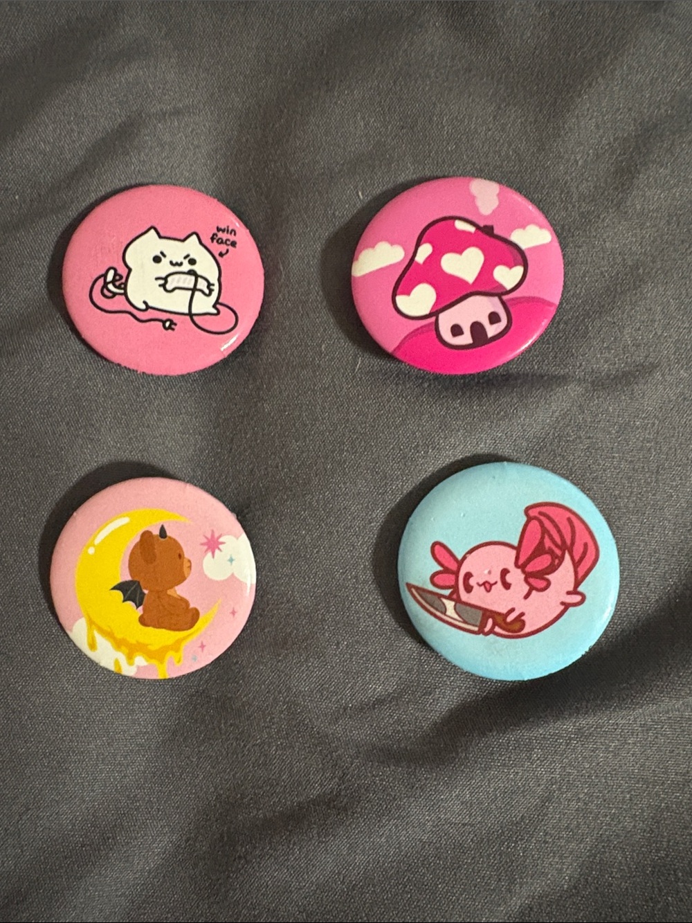 Hot Topic Pink and Blue Cute Pet & Mushroom Button Pin Set